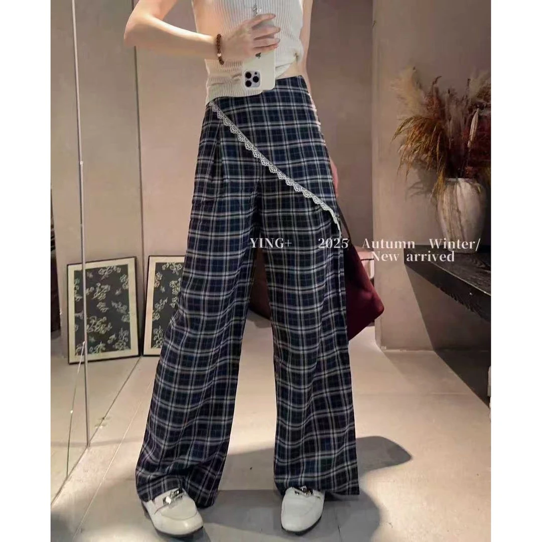 KIKI严选：51173-6688家欧货南油秋季腰封格子裤直筒休闲裤子