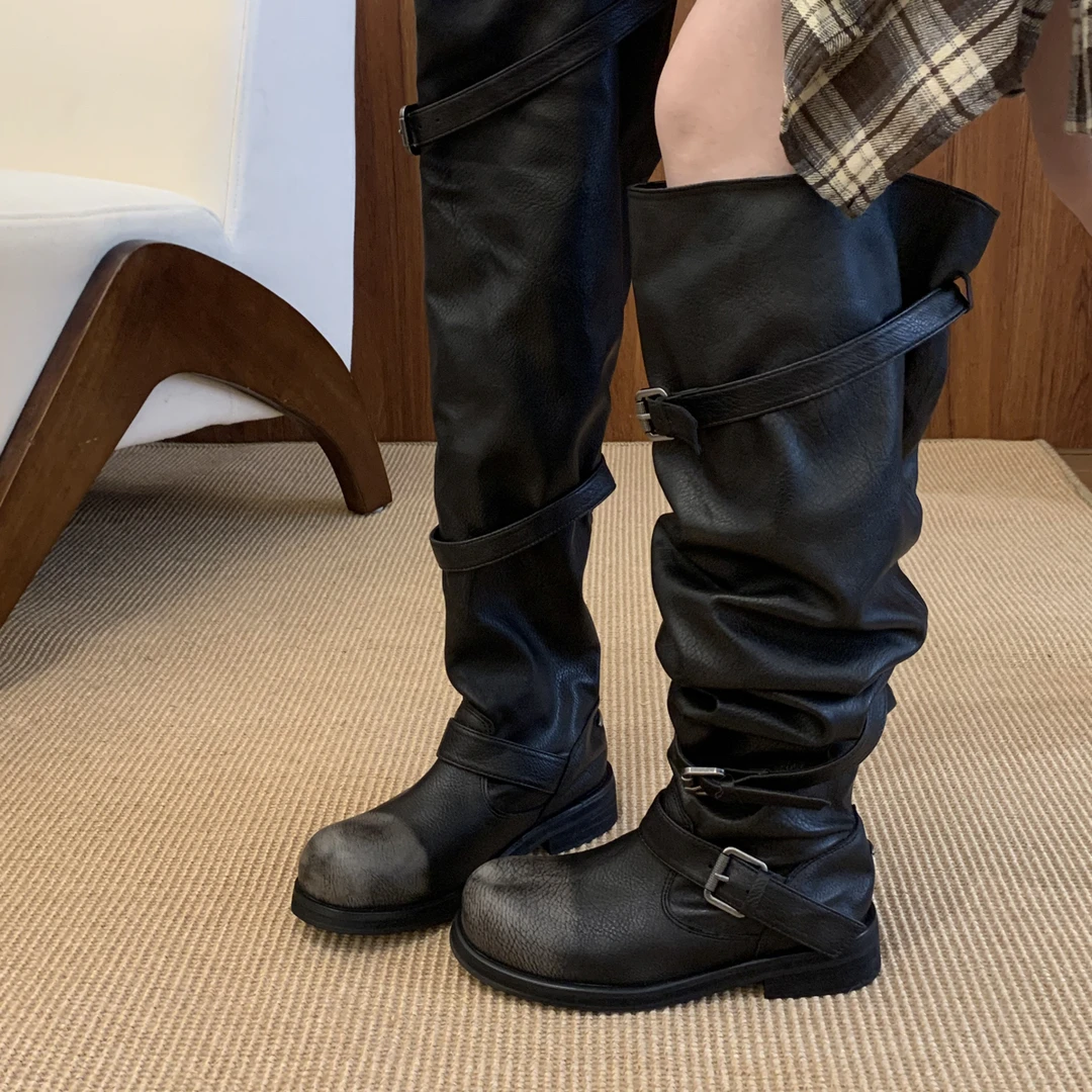 网红博主同款时装靴新款爆款百搭过膝靴多种穿法骑士长筒马丁靴