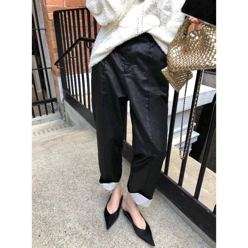 ZHAIAIAIA【趣味玩家】经典复古通勤设计感黑色休闲裤K40650GK61