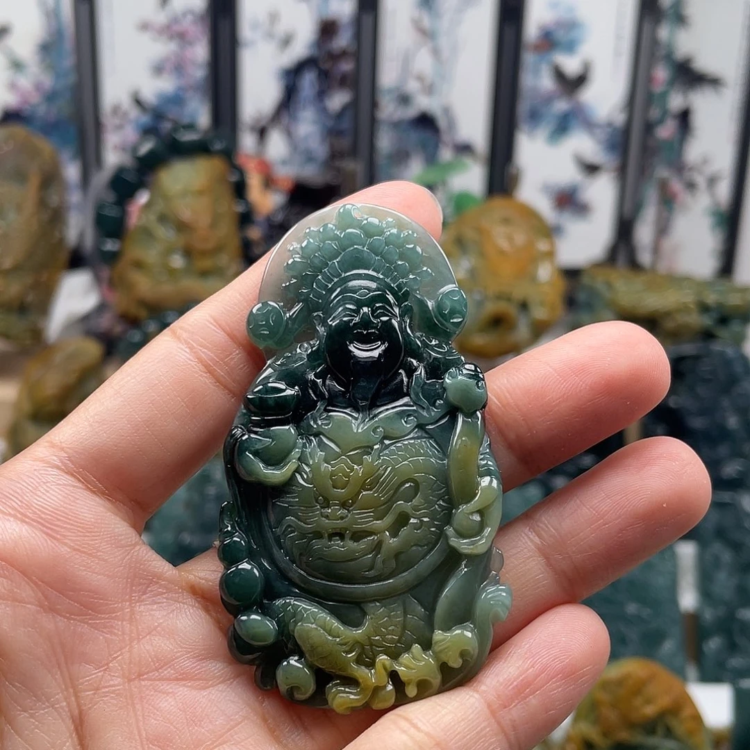 翡翠未镶嵌颈饰天然翡翠a货财神