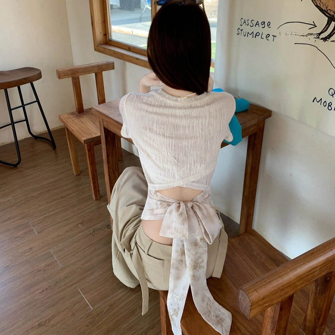 YIDENG纯欲辣妹设计感小众短袖T恤夏季收腰显瘦百搭短款上衣