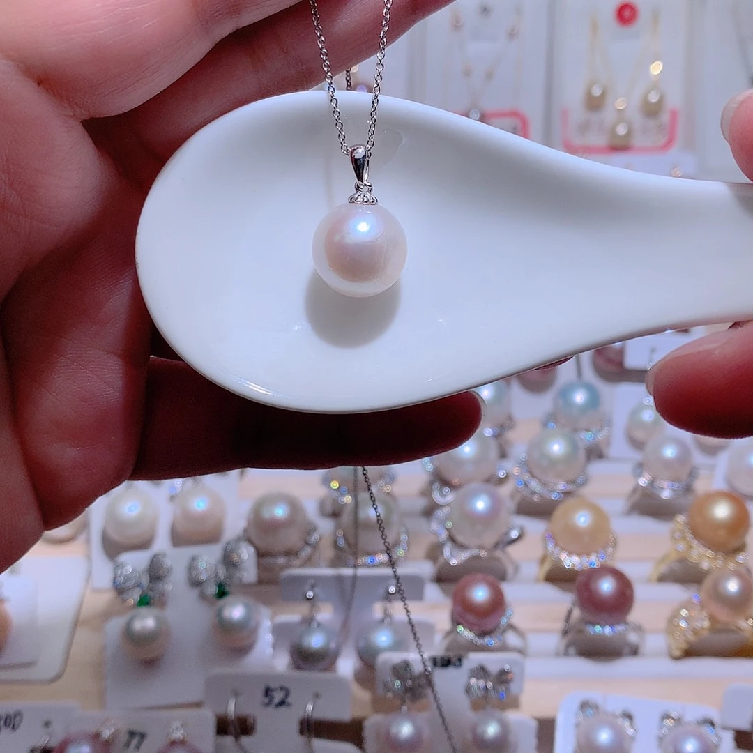 淡水珍珠银S925镶嵌吊坠(赠链)CC13mm