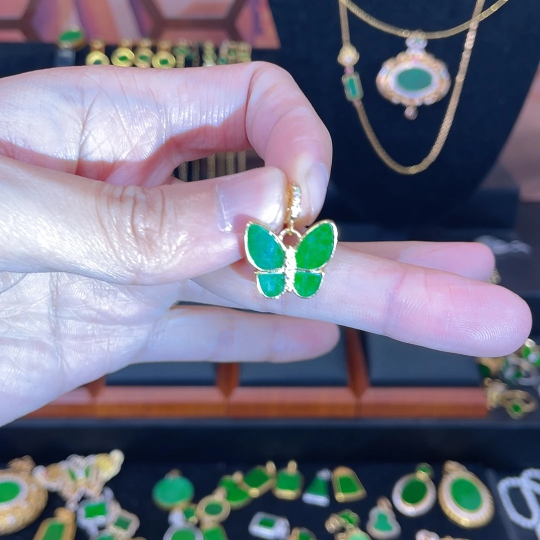 翡翠银S925镀金镶嵌吊坠(不含链)万能扣