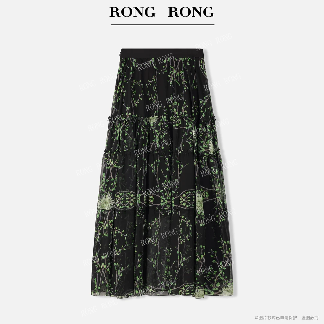 溶溶【清风树影】RONGORNG 田园风印花多层拼接半身裙NARA-WSK185