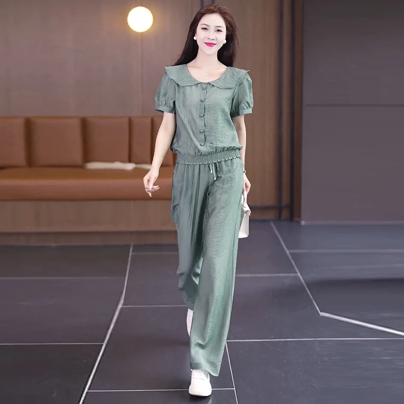 2025新款时尚宽松遮肚子夏季大码女装套装韩版时尚百搭胖MM两件套