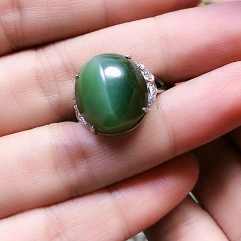 和田玉戒指银S925镶嵌