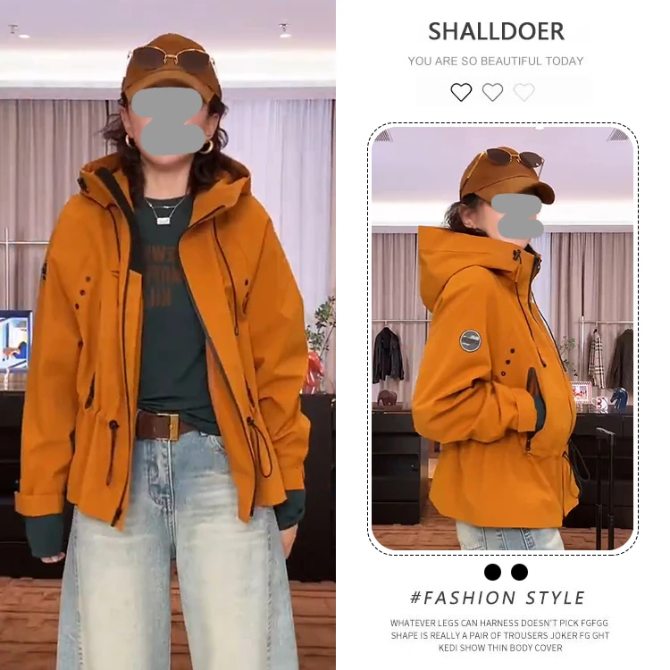 2025春秋新款高级感连帽美式特调复古工装风短款机车外套女