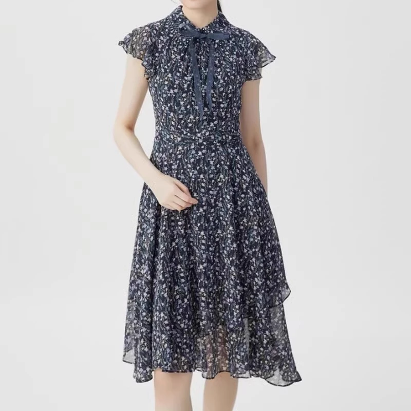 【商场同款】2025夏新款收腰显瘦碎花不规则短袖连衣裙女1500456