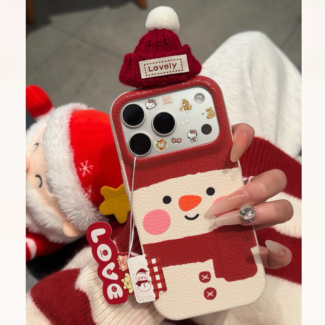 欧克里里红围巾雪人帽子标签适用苹果17手机壳华为vivo小米17oppo