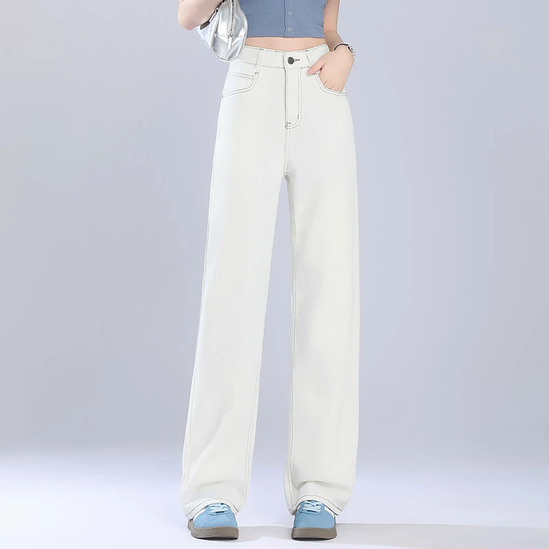 正品高端时尚窄版阔腿牛仔裤女2025春夏新款高腰显瘦垂感直筒裤子