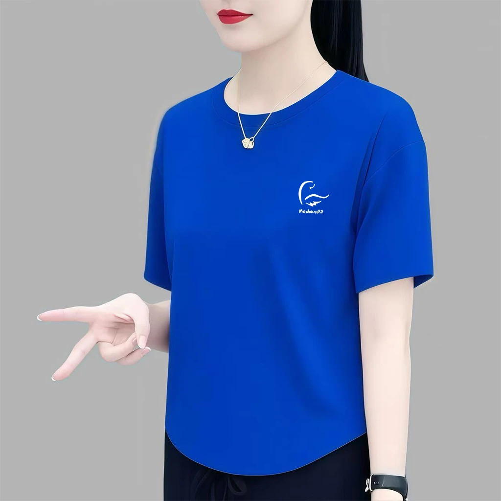 夏季百搭圆领宽松抗起球纯棉T恤弧形下摆休闲显瘦时尚短袖上衣女