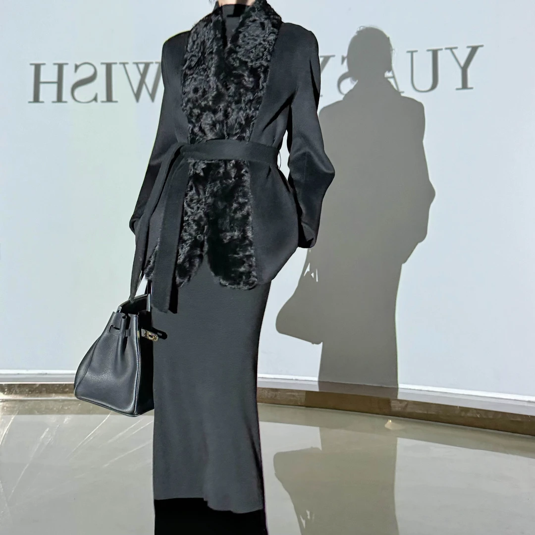 YUASYIYOUWISH|"图腾短款"设计师版型新款系带羊羔大衣