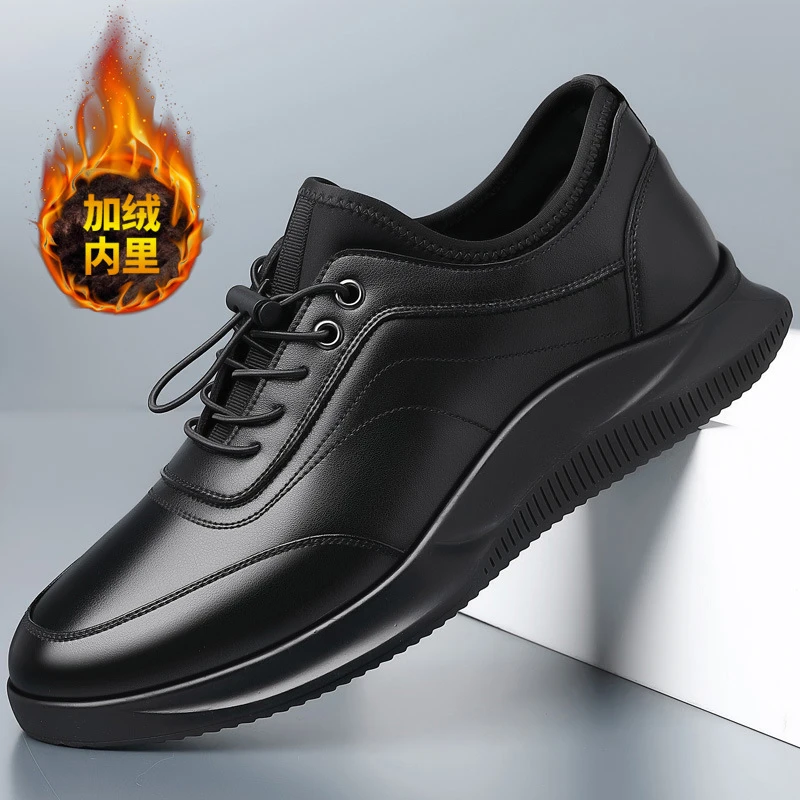 男士真皮软底加绒保暖冬季防水防滑加厚透气系带休闲鞋英伦商务男