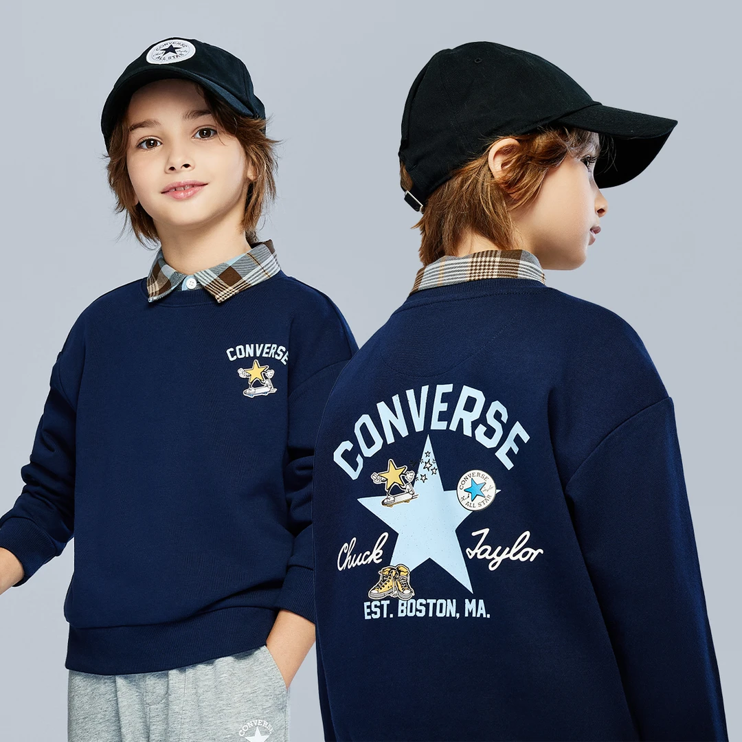 Converse匡威儿童童装卫衣纯棉百搭秋冬新款长袖套头CNVN-LS-J977