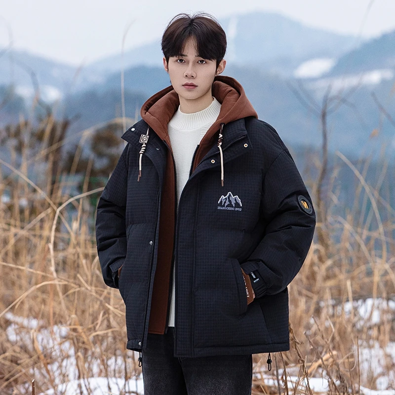 假两件羽绒服男2025新款冬季潮牌宽松青少年初中高中学生加厚外套