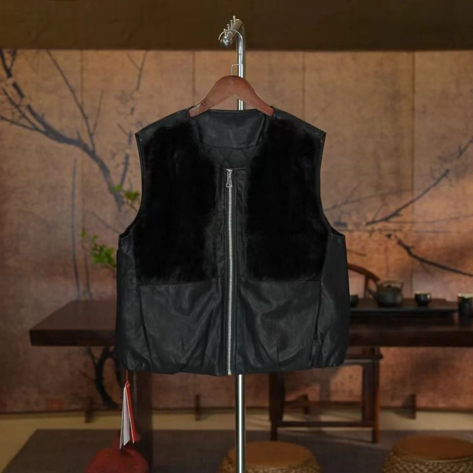 【苍山雪马甲】加棉新中式国风毛毛拼接皮马甲口袋圆领拉链保暖