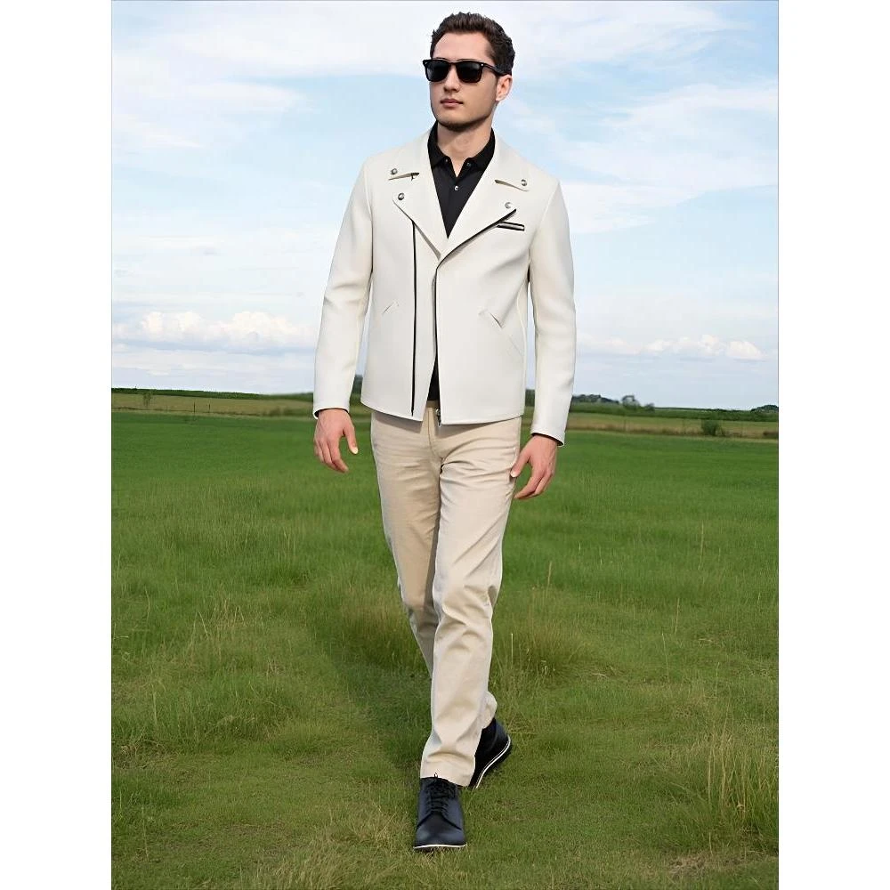 2025男士机车真皮短裤休闲百搭修身简约高级感秋冬时尚外套25076