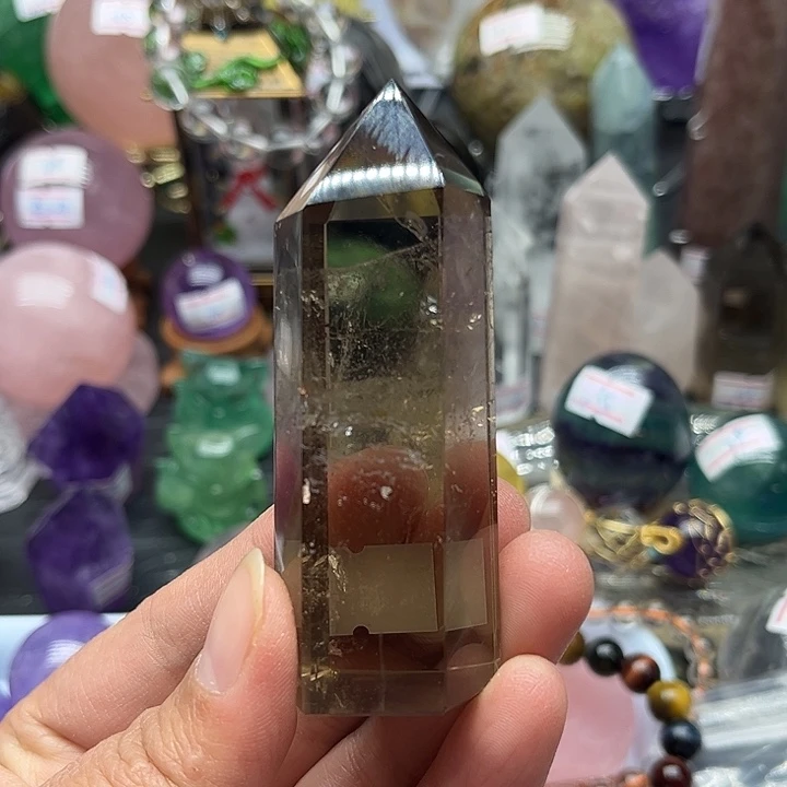 未镶嵌水晶珠宝半成品90克茶水晶柱