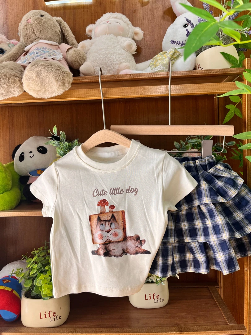 J635女童L·H·NIAO2025夏款韩系可爱百搭女孩蓝色格子裙套装