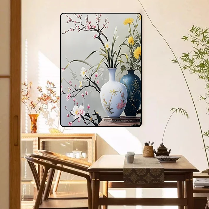 FL77梅兰竹菊落地沙发背景墙装饰画植物花卉高级感玄关挂画网红款