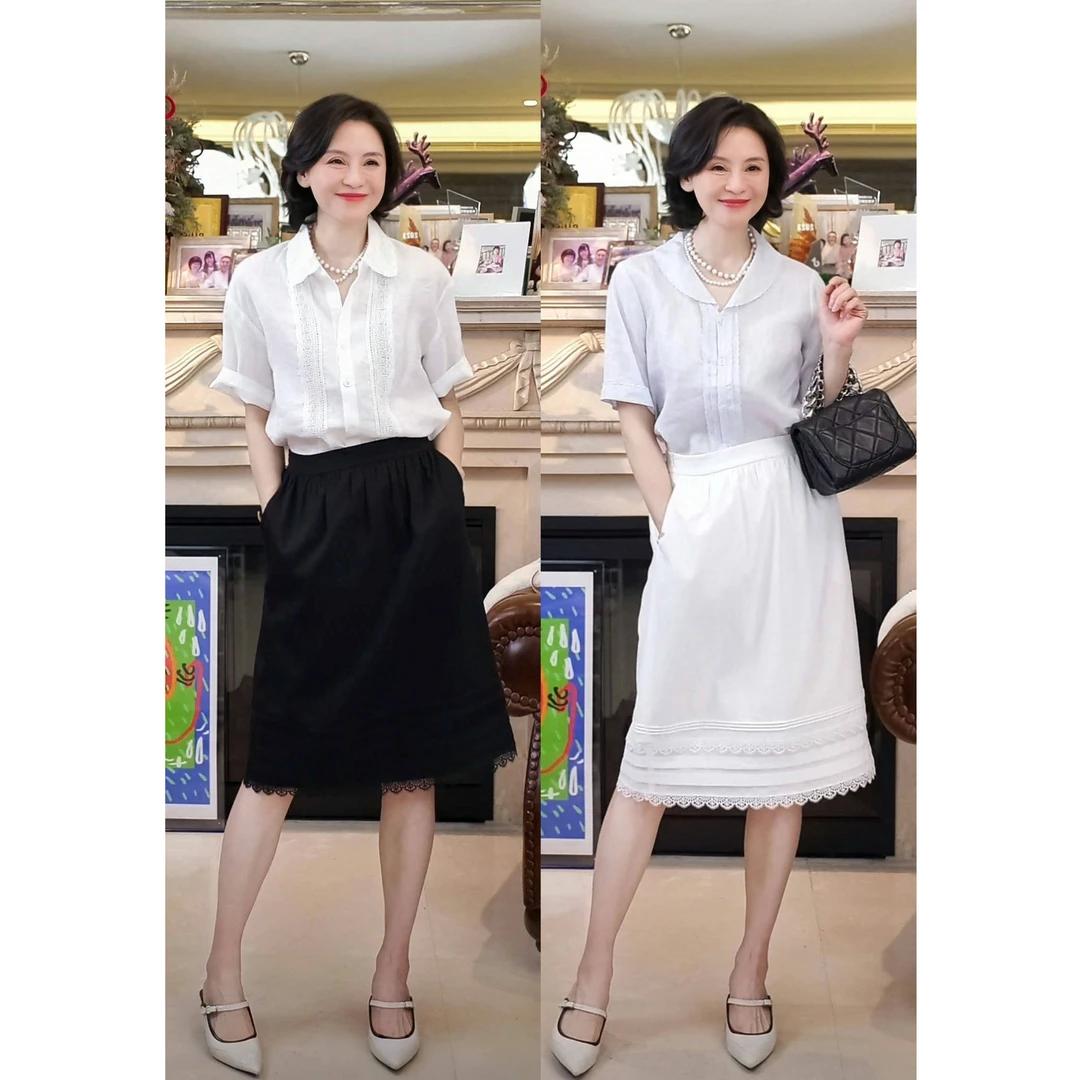 我是摩羯 初恋小白裙 亚麻棉半松紧腰镂空浪漫灵动夏半裙