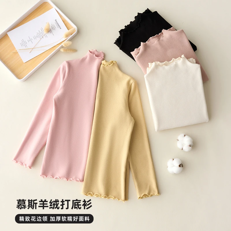 女童加厚半高领慕斯打底衫
