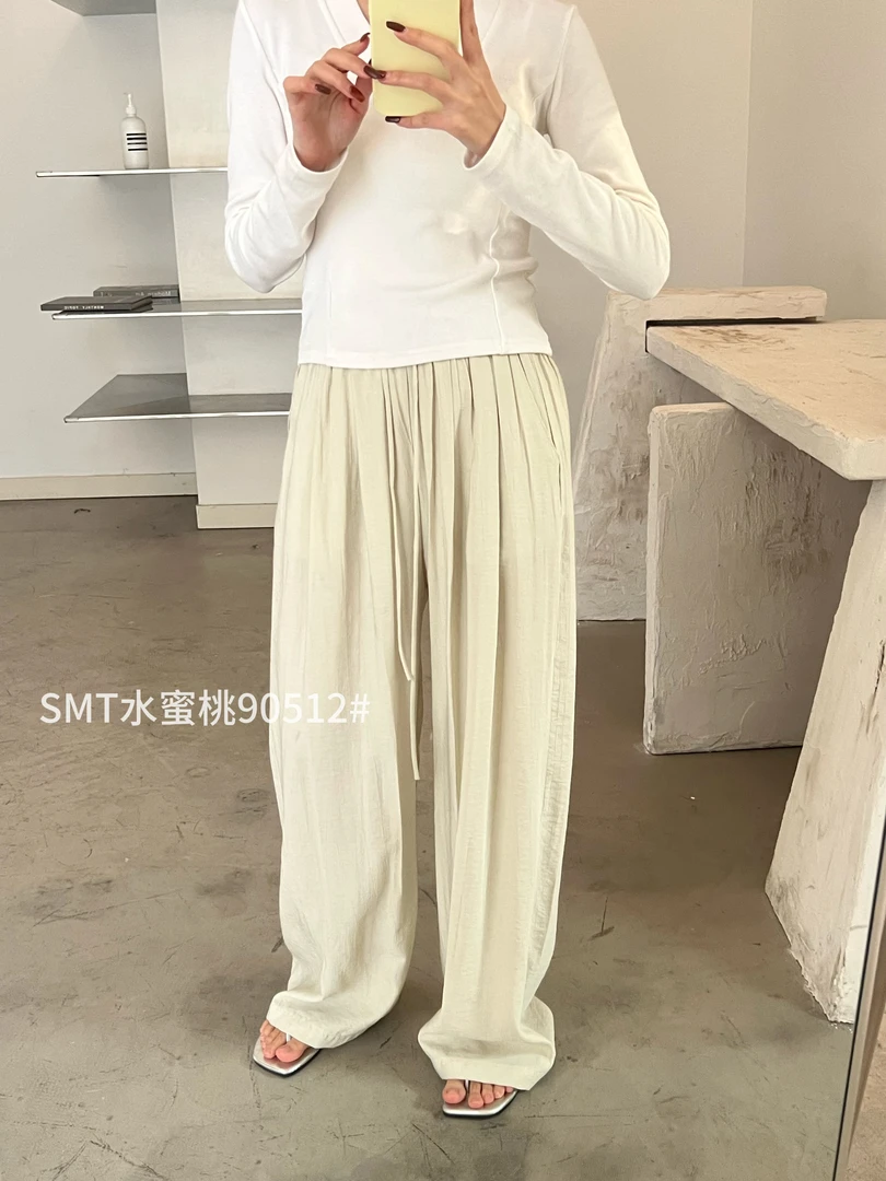 9474号90512#春新款弹力腰休闲百搭肌理感双口袋垂感阔腿裤（预）