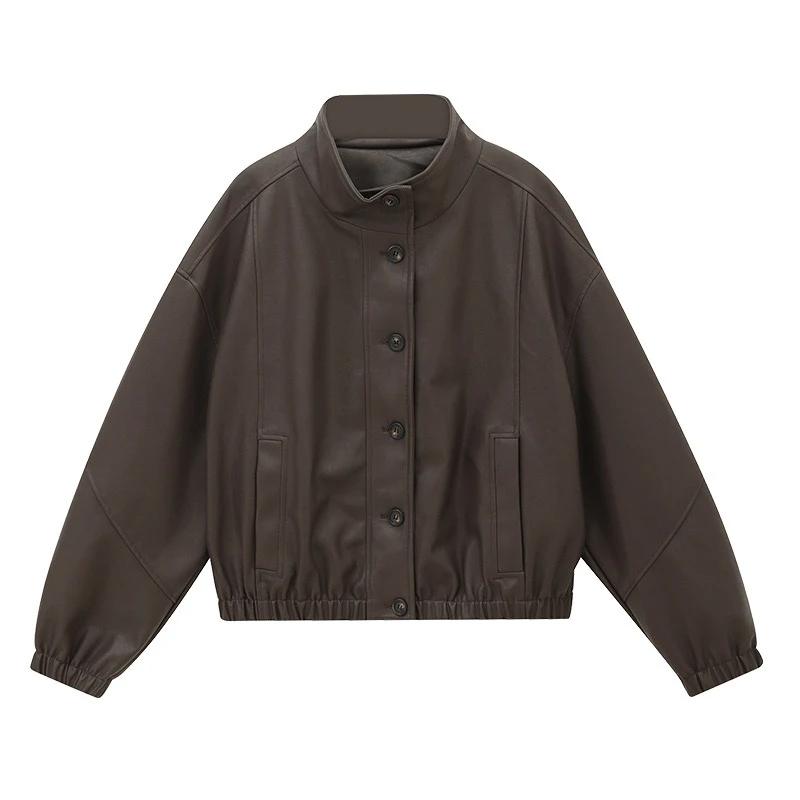 2025春韩版简约通勤百搭复古巴恩风短款皮衣