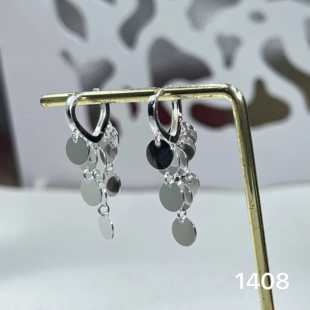 足银耳饰 苗乐足银光面圆片流苏耳扣复古港风款