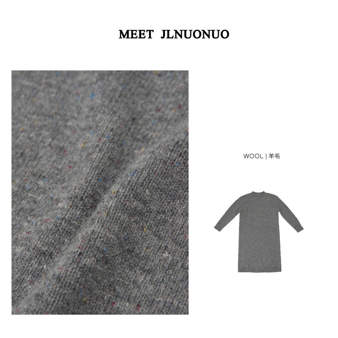 JLNUONUO   闲日柔彩长款100%羊毛长袖连衣裙