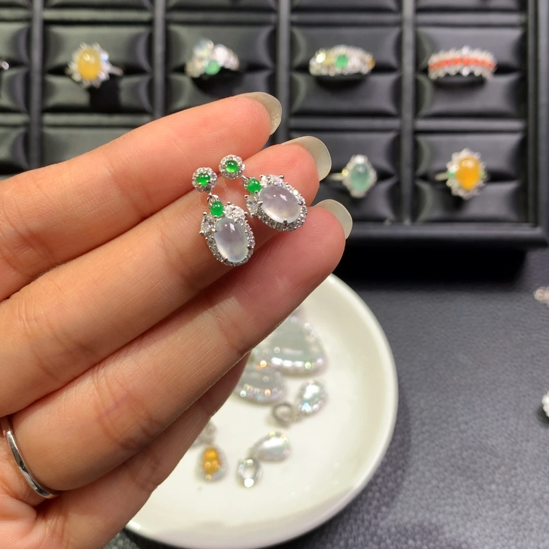 翡翠银S925镶嵌耳饰