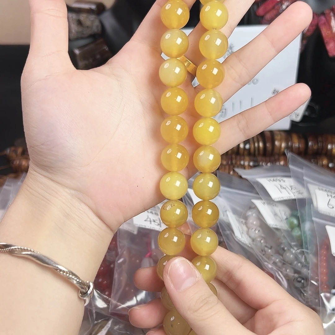 玛瑙/玉髓合金珠宝半成品h497 14m 蛋黄玛瑙一条