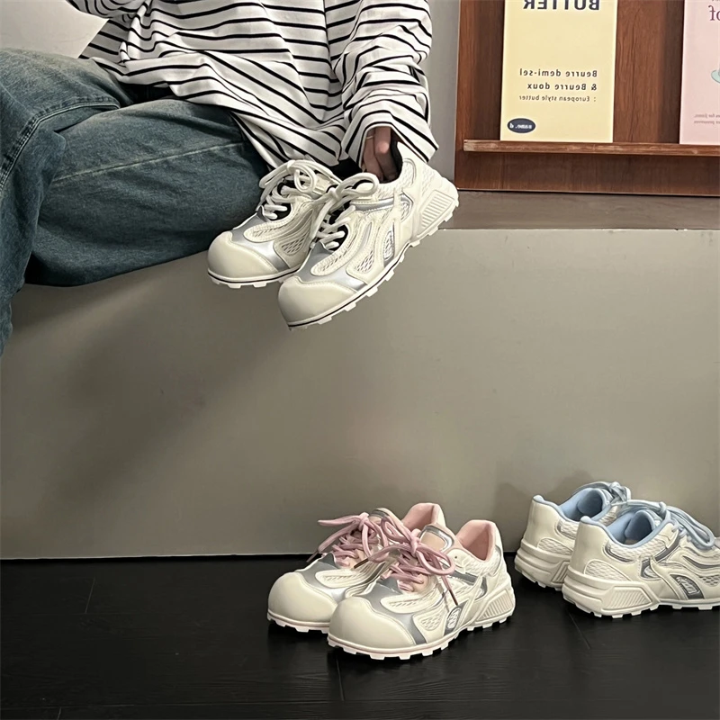 失序美学保龄球鞋阿甘鞋女2025款网面透气舒适4cm厚底休闲运动鞋