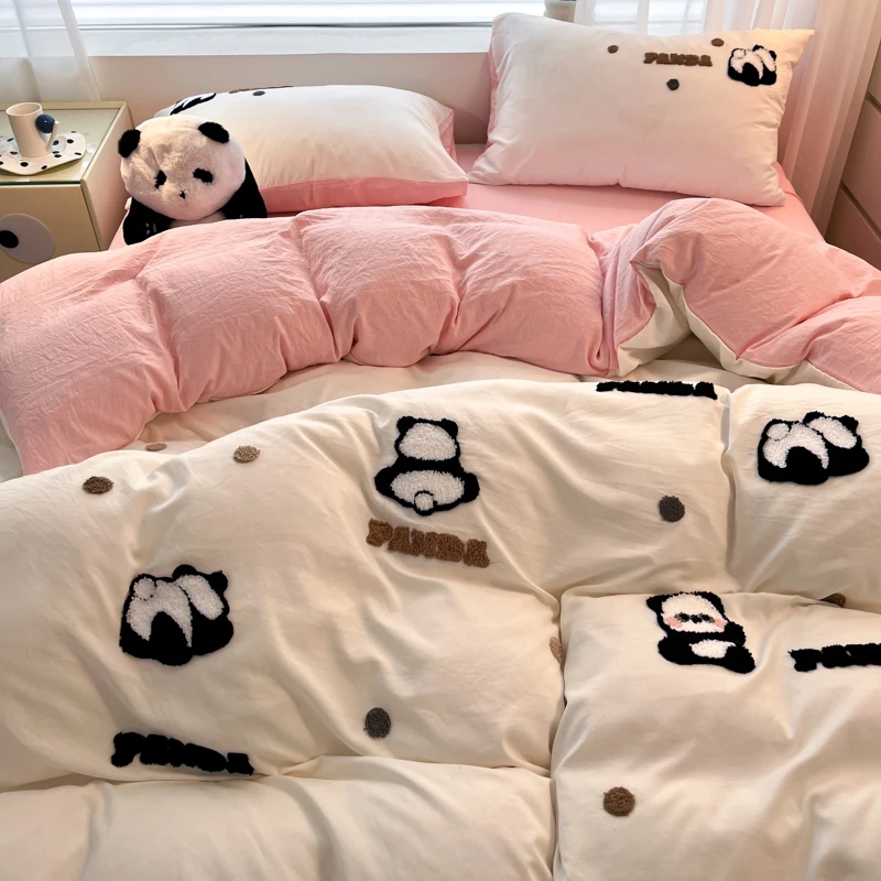 超柔软-可爱卡通少女新水洗棉毛巾绣四件套学生宿舍三件套床品