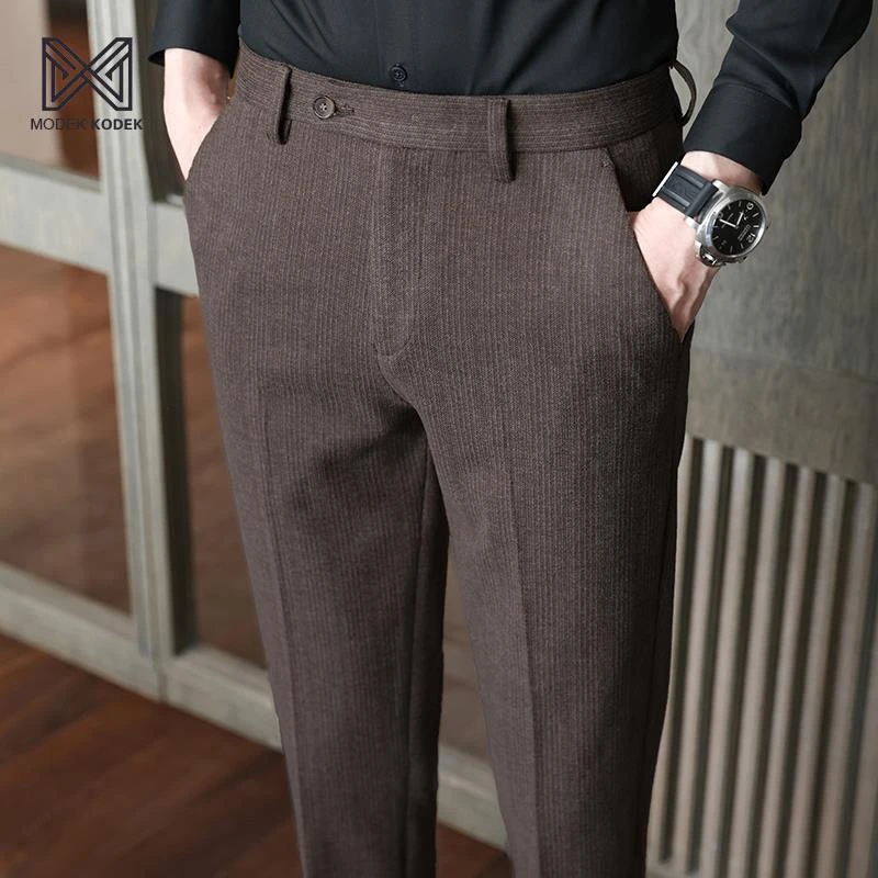 MODEK KODEK秋冬季修身直筒西装裤加厚商务休闲男裤垂感磨毛裤子