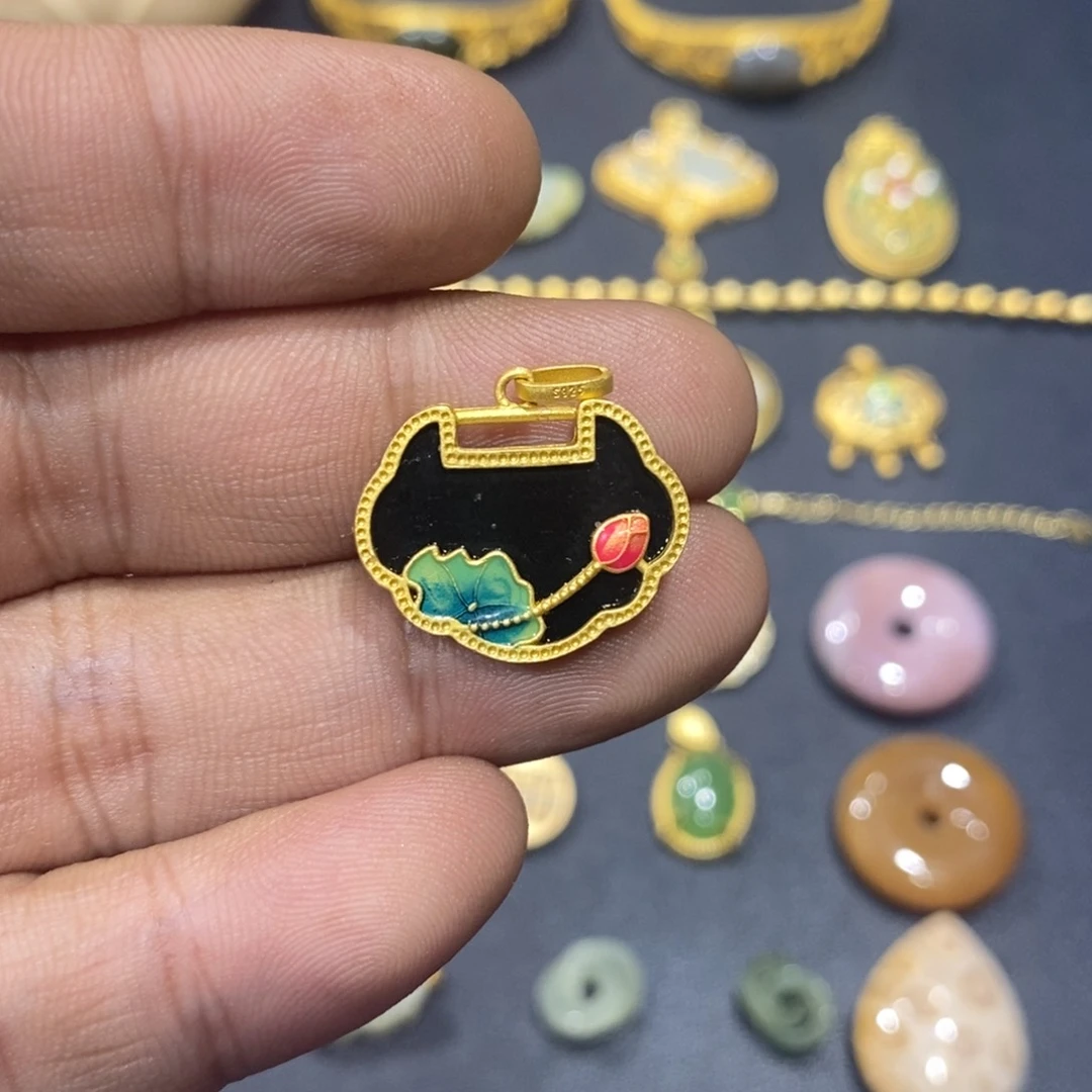 和田玉颈饰银S925镀金镶嵌