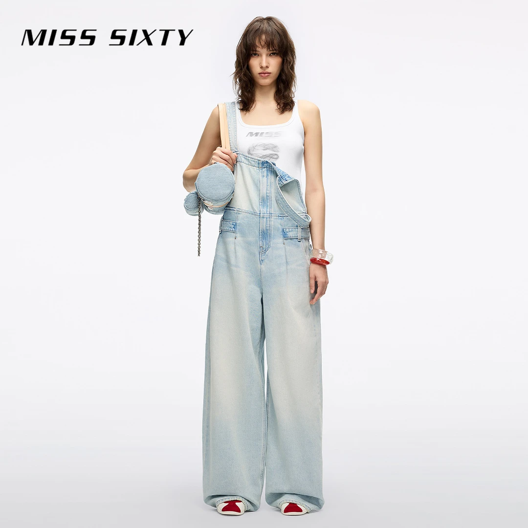 Miss Sixty2025秋季新款牛仔连体裤女可调节肩带怀旧直筒背带裤