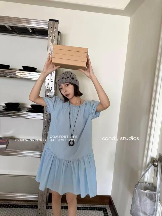 7393  糖果~韩系圆领连衣裙