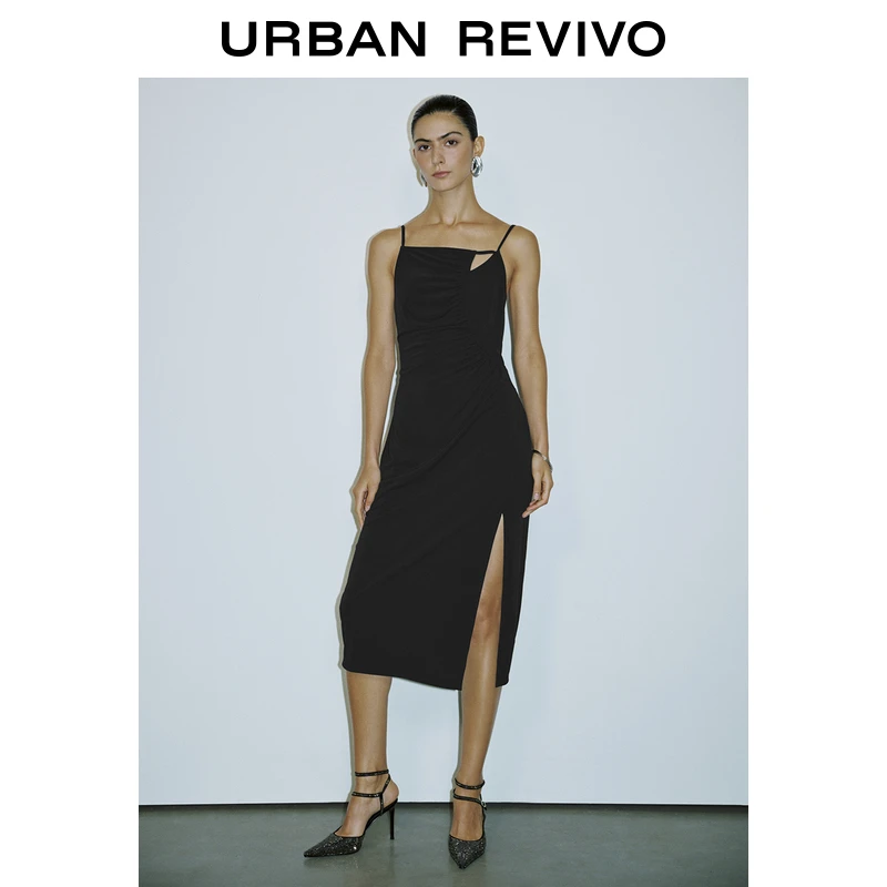 UR2025夏季新款女装魅力氛围感褶皱修身吊带连衣裙UWG750030