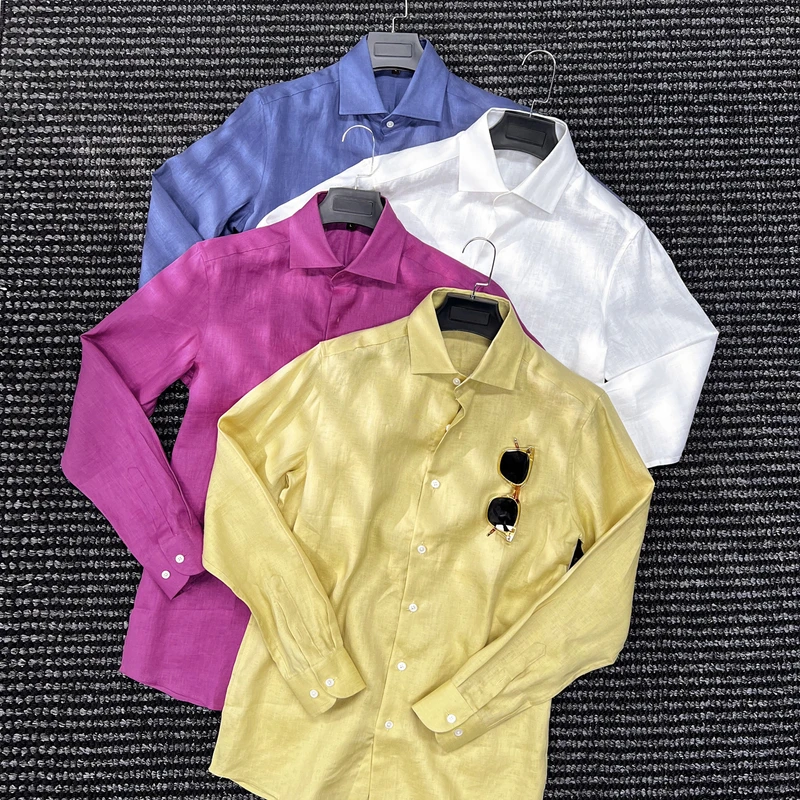 CssuGent夏季设计美学 绅士 高奢 老钱 100%亚麻衬衫男通勤衬衣潮