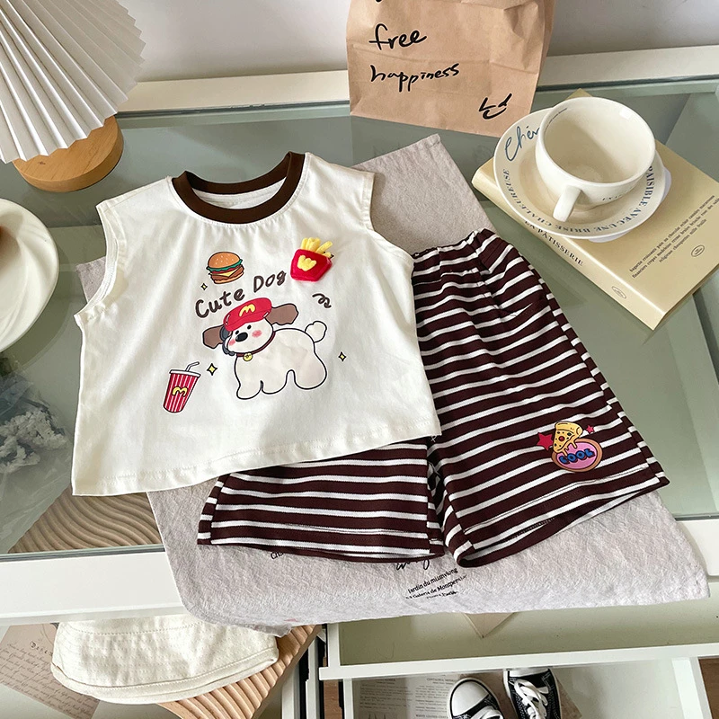男童夏装套装2025新款女宝宝洋气背心条纹短裤儿童薄款夏季两件套