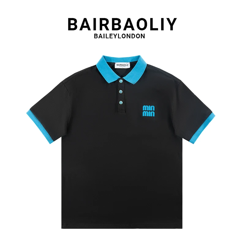 BAIRBAOLIY克莱因蓝刺绣字母胸标精致翻领短袖时尚修身POLO衫男装
