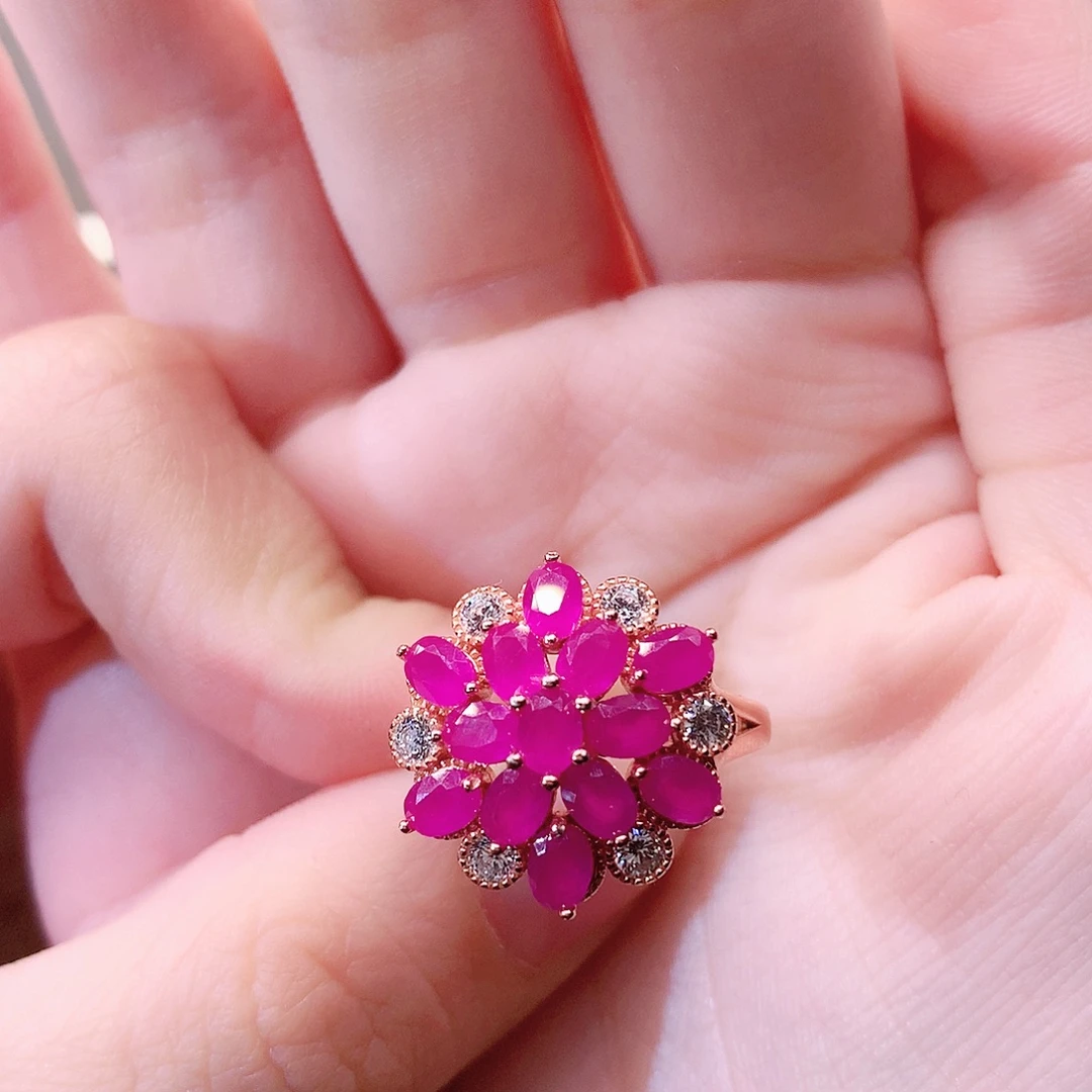 戒指银S925镶嵌红宝石