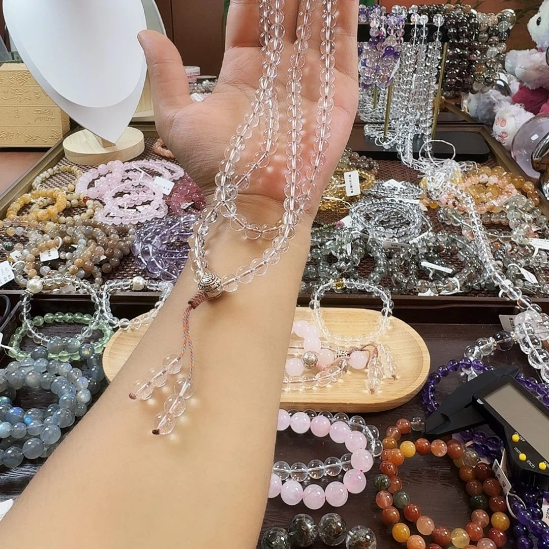 风***语银S925镶嵌手链水晶天然白水晶108