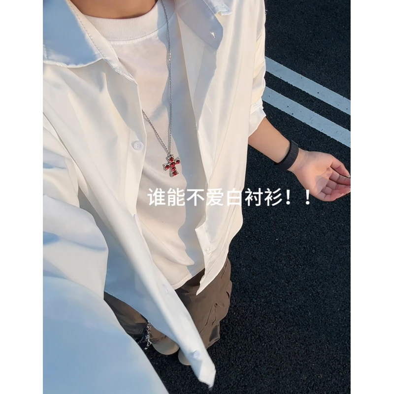 美式纯色长袖衬衫男女初秋穿搭多色情侣衬衣vibe高街百搭宽松外套