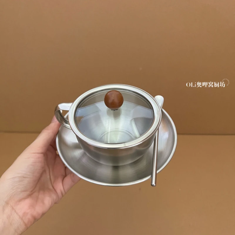 复古不锈钢咖啡杯碟欧式工业风金属杯套装下午茶杯美式拿铁杯冷萃