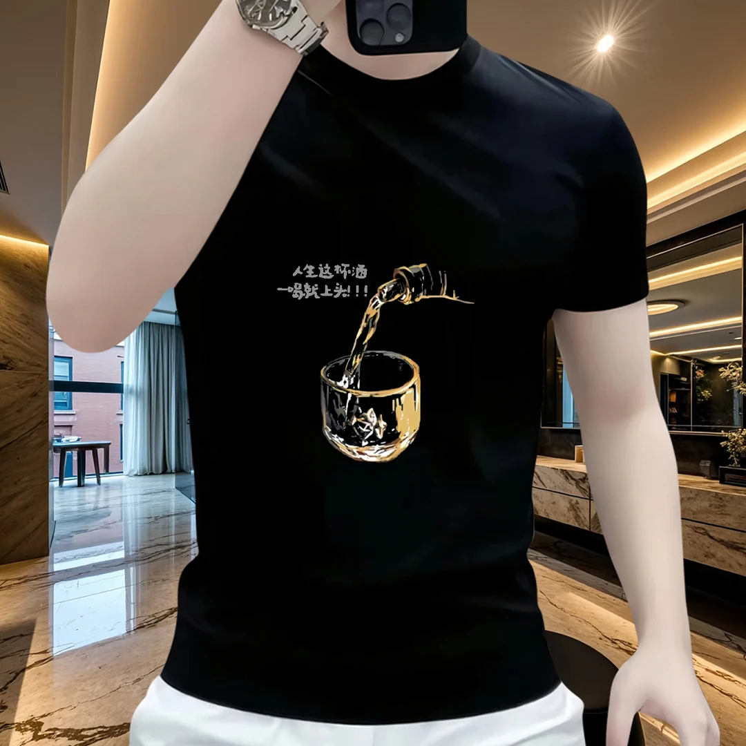 潮牌短袖T恤ins纯棉男士2025网红时尚轻奢夏季新款印花男装上衣