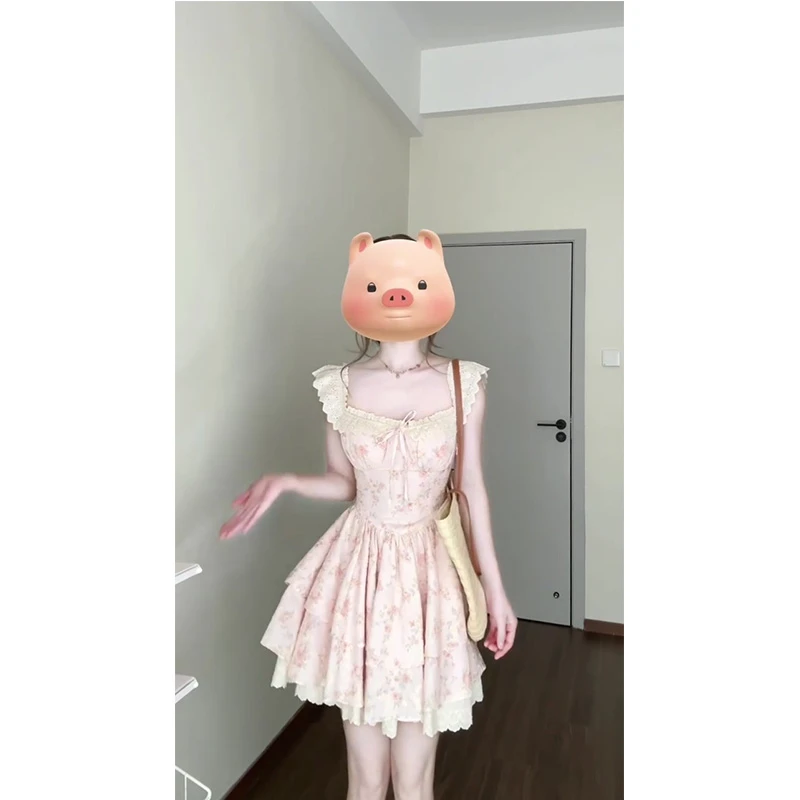 韩式穿搭女2025年早春女精致小个子花边裙元气少女粉色系公主短裙