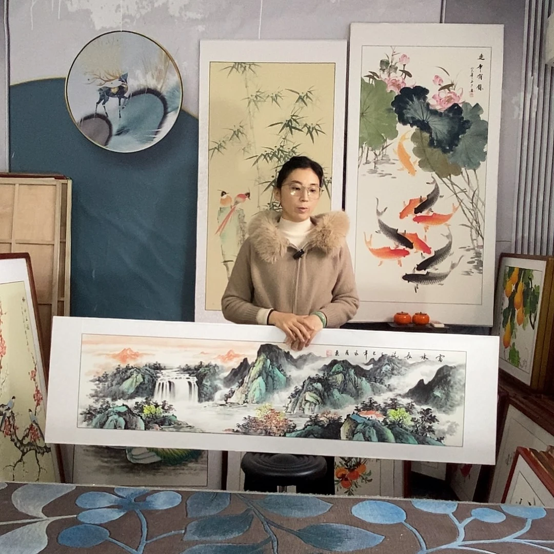 国画手写手绘带框包邮国画作品47✖️162