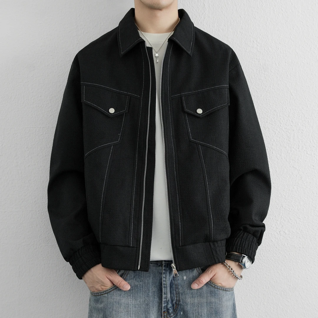 男士休闲夹克日系翻领工装外套春秋季新款潮牌宽松时尚轻奢上衣
